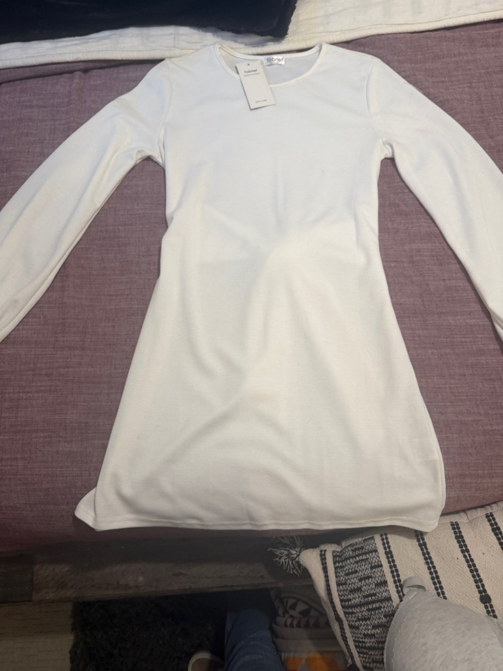 Classic White Long-Sleeve Mini Dress - Unbranded